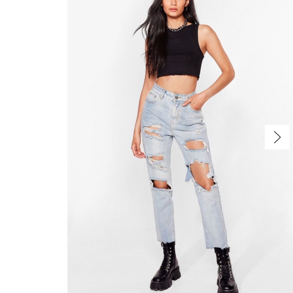 Nasty Gal High Waisted Distressed Mom Jeans - UK 10/EU 38